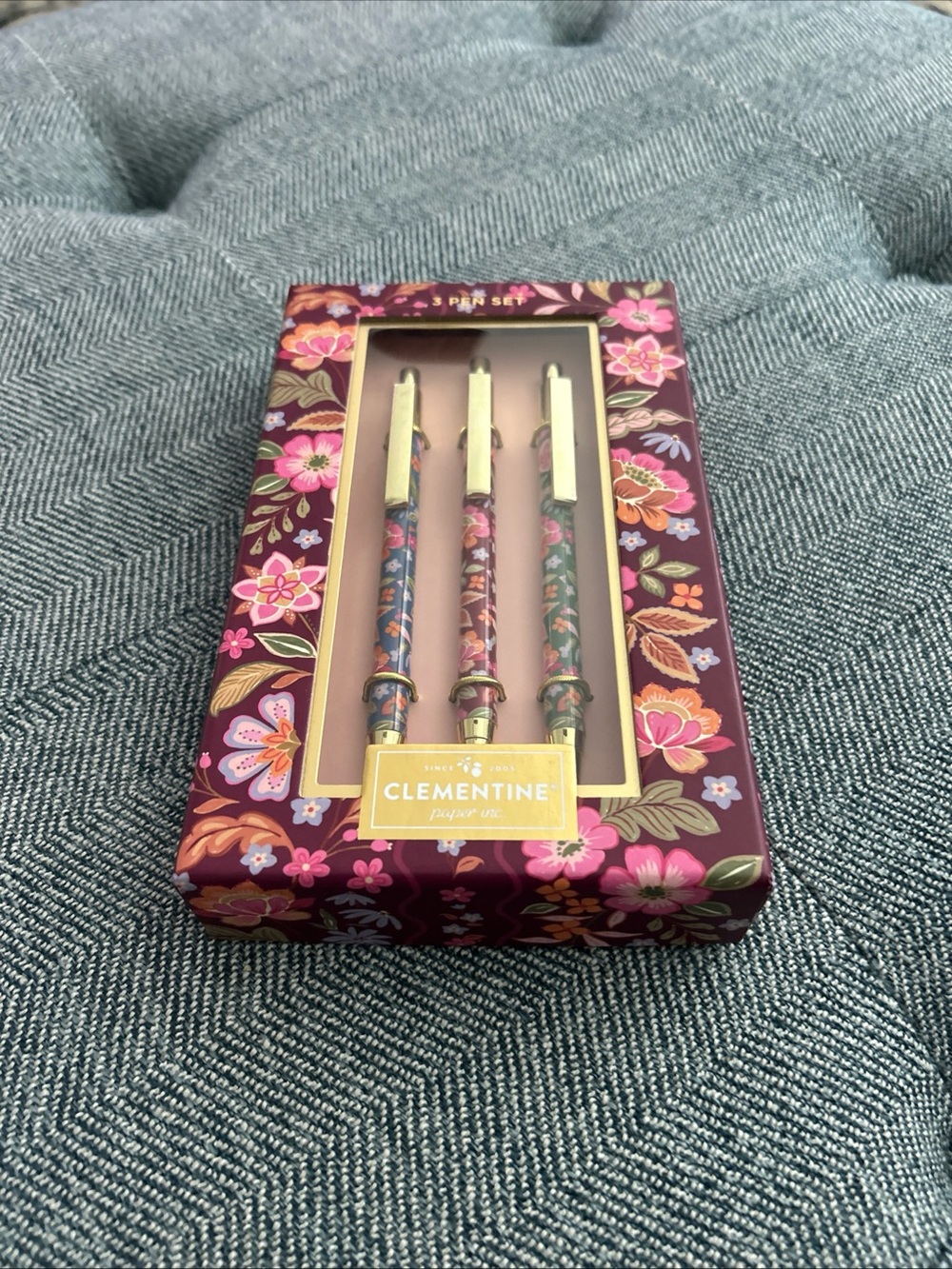 Clementine Floral 3 Pen Set With Gold Like Accents Black Ink #920037 2025 NIB
